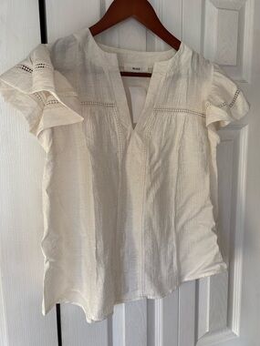 Mine White Ruffle Linen Blend Blouse Size Medium